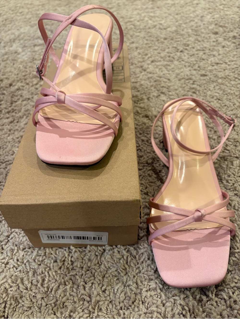 Pink Strappy Knot Front Block Heel Sandals